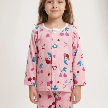 Kids Night Suit - Pink Cherry & Hearts