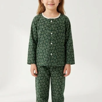 Kids Night Suit - Green Daisy PJ set