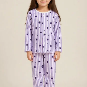 Kids Night Suit - Lilac Star & Stripes PJ Set